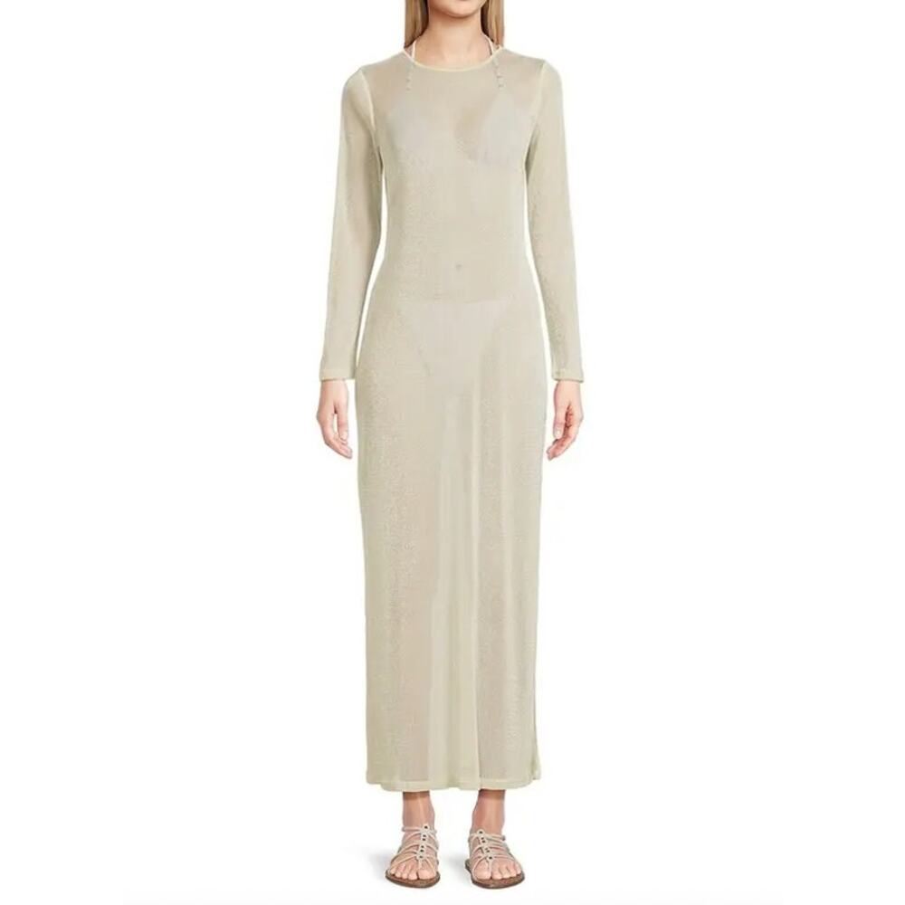 HUTCH niko mesh long-sleeve cover-up dress Champagne XS NEW NWT